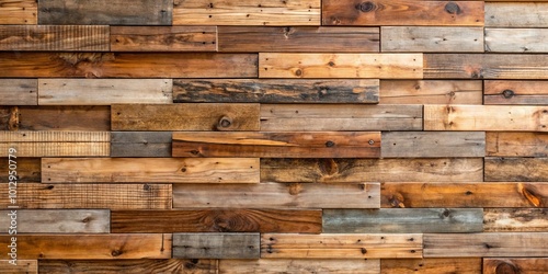 Rustic Wood Plank Wall, an Artistic Arrangement of Reclaimed Timber with Varying Hues and Textures