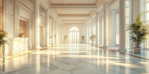 Elegant Hallway with Columns and Sunlight
