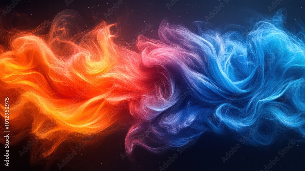 A vibrant swirl of orange and blue smoke, representing contrasting elements. A vibrant swirl of orange and blue smoke, representing contrasting elements.