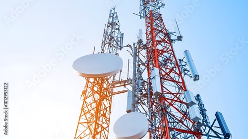 Wallpaper Mural Antenna tower of telecommunication featuring TV and wireless internet antennas along with a phone base station Torontodigital.ca