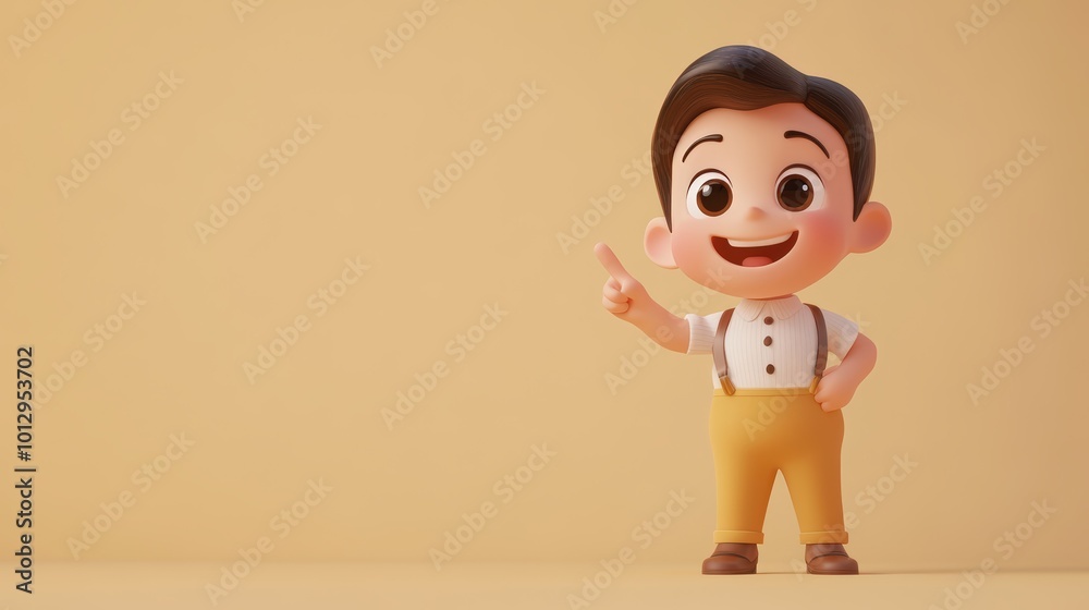 Cute 3D Character Smiling and Pointing Cheerfully Cute 3D Character Smiling and Pointing Cheerfully