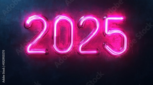 Bright Neon Numbers Glowing in Dark Setting Design for New Year 2025