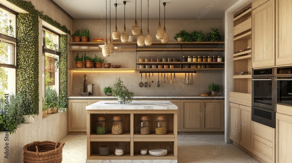 A stylish kitchen with modern Mediterranean elements A stylish kitchen with modern Mediterranean elements
