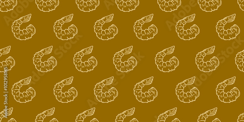 tempura fried shrimp seamless pattern. crispy shrimp tempura pattern background. Tempura Shrimp Pattern Background. fried shrimp pattern.