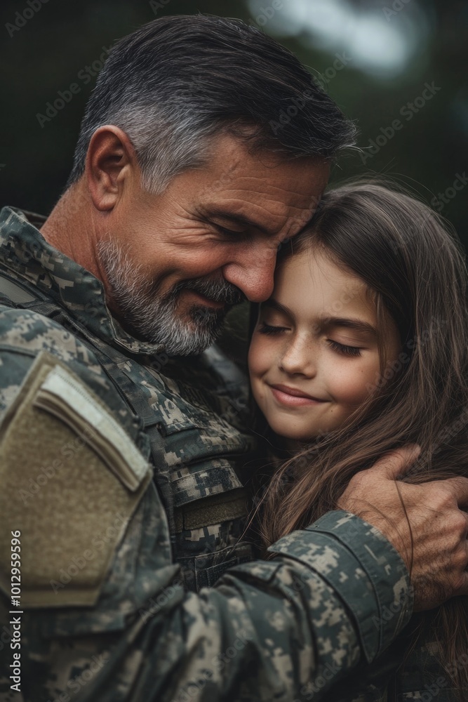 Military Man Hugs Young Girl