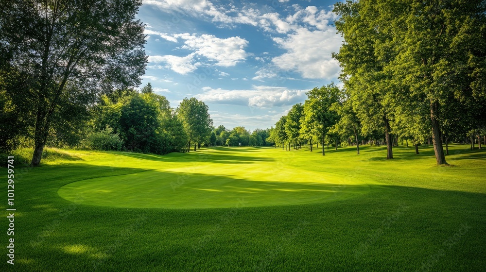 A beautiful landscape of a golf course with green grass and woods, showcasing nature's beauty. A beautiful landscape of a golf course with green grass and woods, showcasing nature's beauty.
