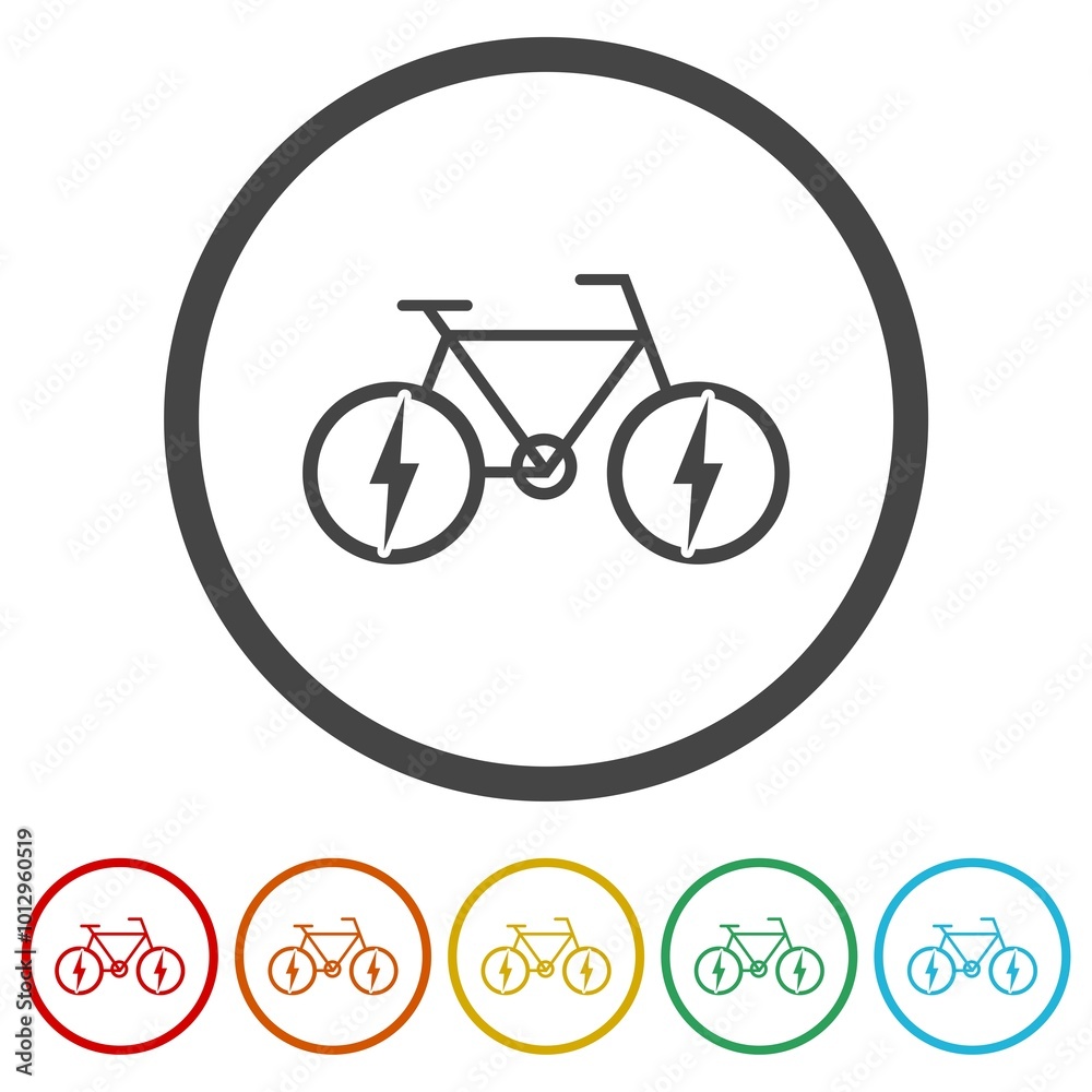 Ecology Electro Power Bicycle icon. Set icons in color circle buttons Ecology Electro Power Bicycle icon. Set icons in color circle buttons