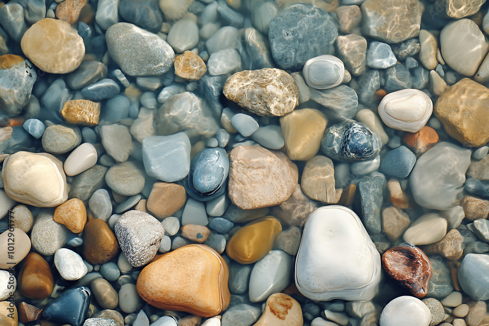 Smooth sea rocks shimmer beneath the water. Smooth sea rocks shimmer beneath the water.