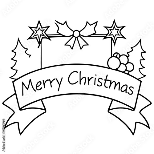 merry christmas border banner outline coloring book page line art drawing photo