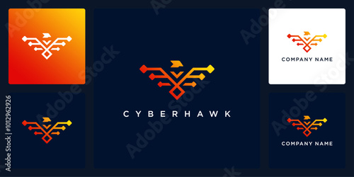 Vector abstract hawk cyber logo and icon design template, can be used in various media easily, editable