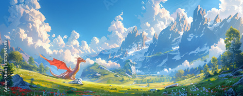 A hidden valley where dragons return each summer to dance in the sky celebrating the warmth and light.