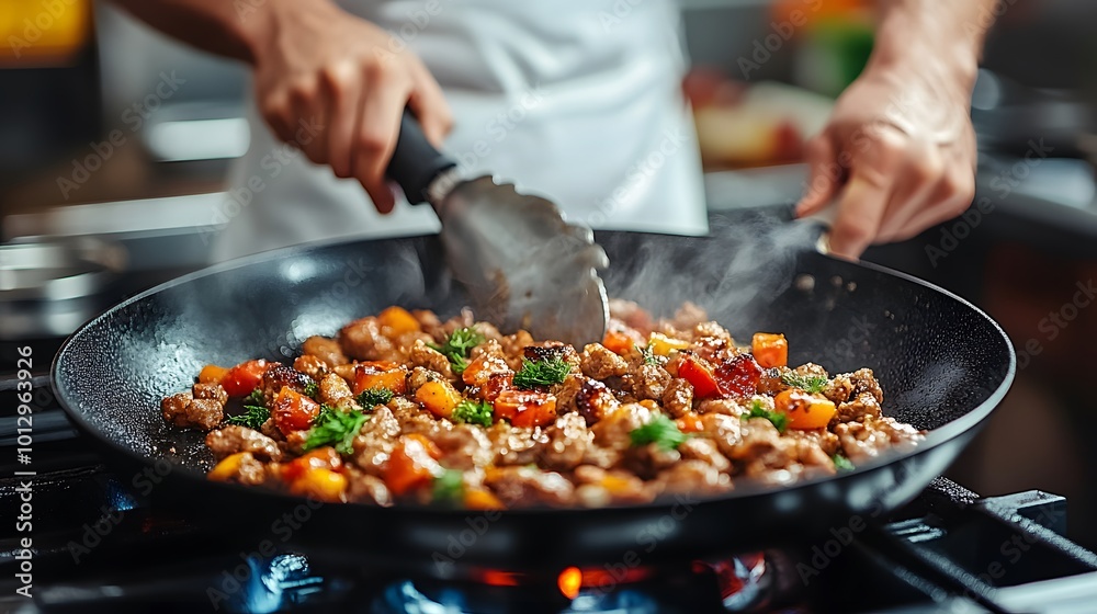 A detailed shot of hands mixing stuffing, with fresh herbs and spices rendered in warm 3D cartoon style A detailed shot of hands mixing stuffing, with fresh herbs and spices rendered in warm 3D cartoon style