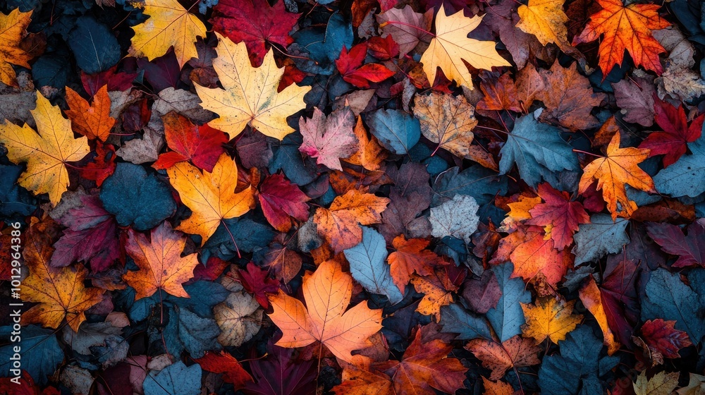 A bright pile of autumn leaves scattered across a forest floor, with rich colors of red, orange, and gold A bright pile of autumn leaves scattered across a forest floor, with rich colors of red, orange, and gold