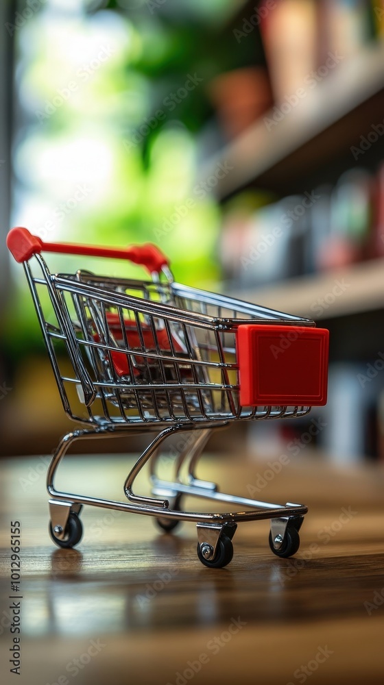 A close-up of a shopping cart on a wooden surface, showcasing modern design and vibrant colors for retail and commerce themes. A close-up of a shopping cart on a wooden surface, showcasing modern design and vibrant colors for retail and commerce themes.