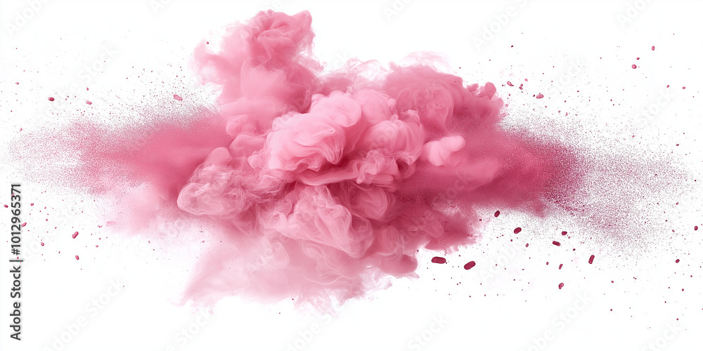 Fototapeta premium Abstract background, pink smoky paint explosion, on white background, texture. AI generation.