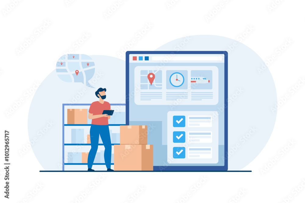 Fototapeta premium High Tech Logistics System for Tracking goods. 