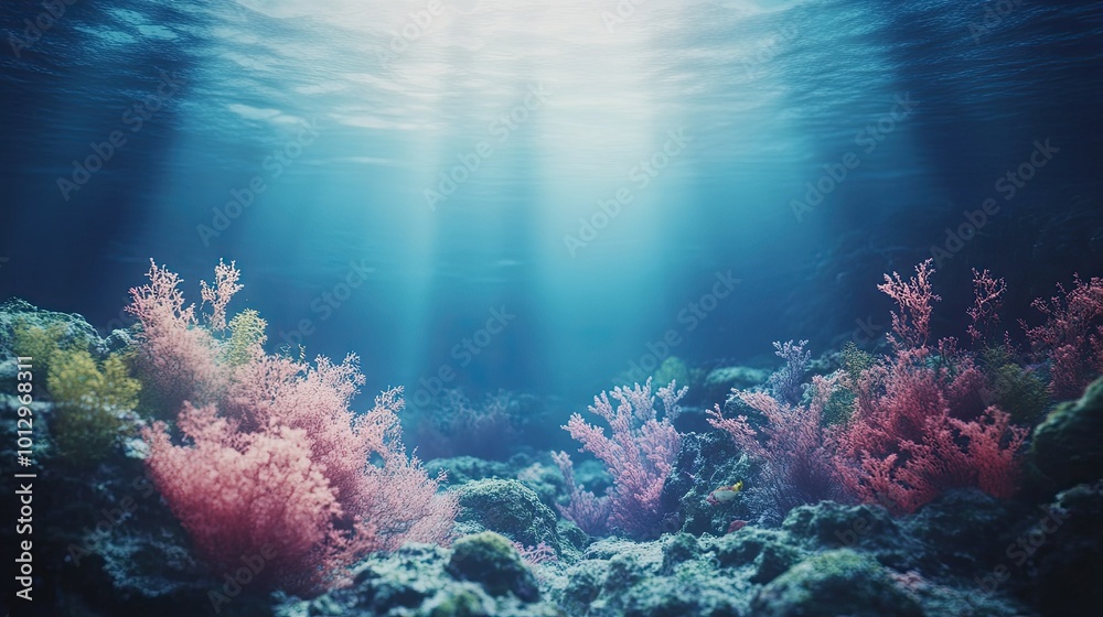 Fototapeta premium A beautiful underwater shot of a coral reef with space above for text or copy.