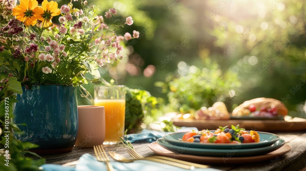 Sunny Garden Brunch with Fresh Flowers and Delightful Dishes Sunny Garden Brunch with Fresh Flowers and Delightful Dishes