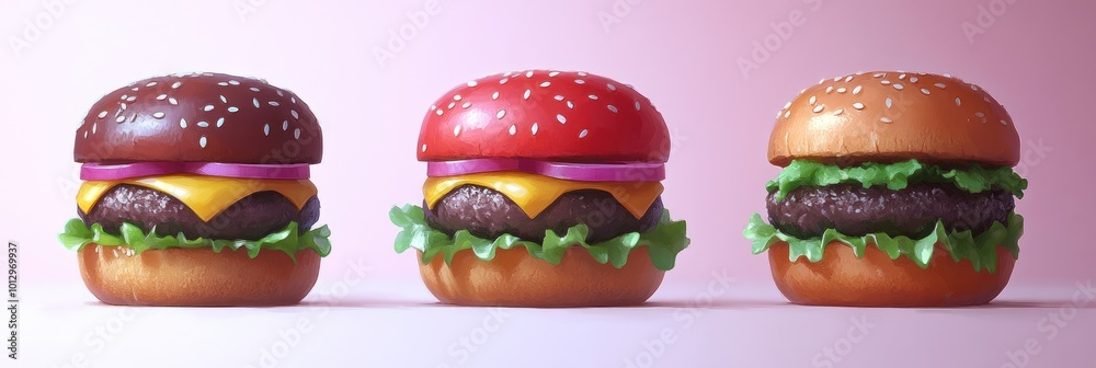 Three Colorful Burgers Three Colorful Burgers