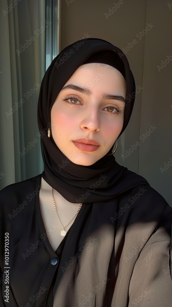 Elegant Woman in Hijab with Golden Jewelry - Portrait Photography Elegant Woman in Hijab with Golden Jewelry - Portrait Photography