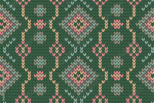 Ethnic knitting pattern texture geometric vector winter knitted seamless  pattern. winter knitwear fabric cotton rhombus.