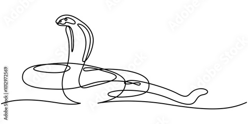 Snake continuous one line art hand drawing symbol. Poisonous reptile serpent outline, wildlife nature concept, Decoration continuous line hand drawing sign for 2025 year calendar, presentation, poster