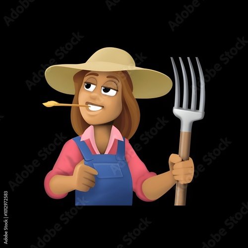 Farmer Emoji Icon on Black Background
 photo