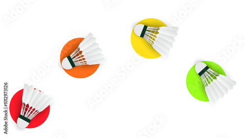 Badminton racket with white badminton shuttlecock on white line on green background badminton court indoor badminton sports wallpaper with copy space , illustration Vector EPS 10