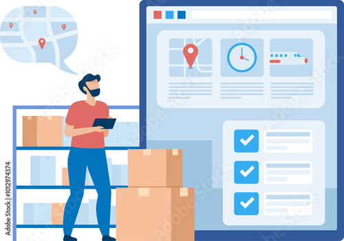 High Tech Logistics System for Tracking goods. PNG File