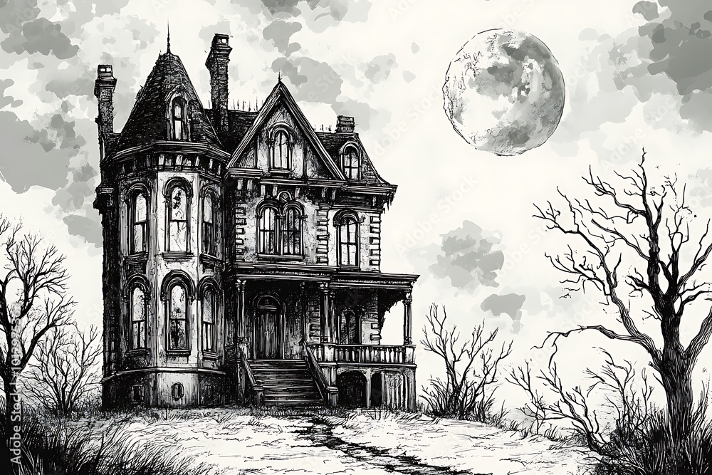 Illustration of a gothic horror castle that looks like something out of a picture book. Illustration of a gothic horror castle that looks like something out of a picture book.