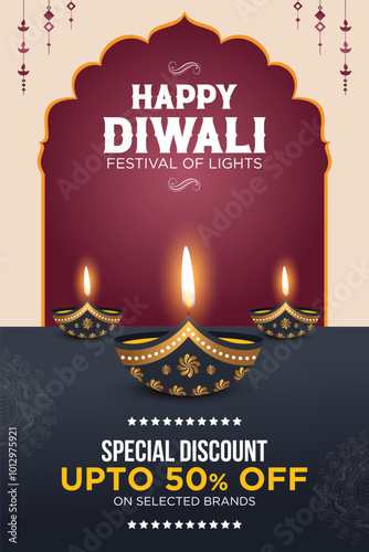Happy Diwali Advertisement, Banner, Poster, Design vector template, Creative flyer concept, Graphic design element