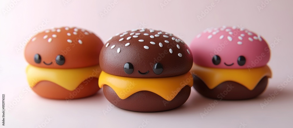 Cute Cartoon Burgers with Smiling Faces Cute Cartoon Burgers with Smiling Faces