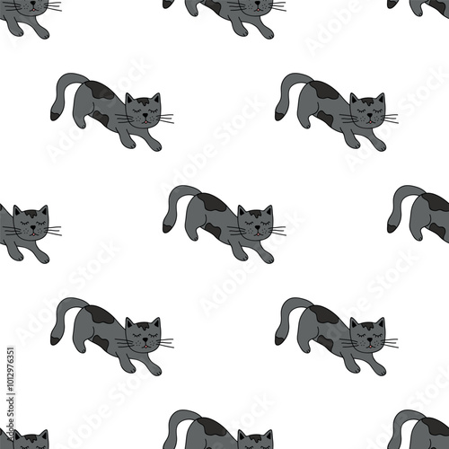 Seamless pattern with cat doodle for decorative print, wrapping paper, greeting cards, wallpaper and fabric