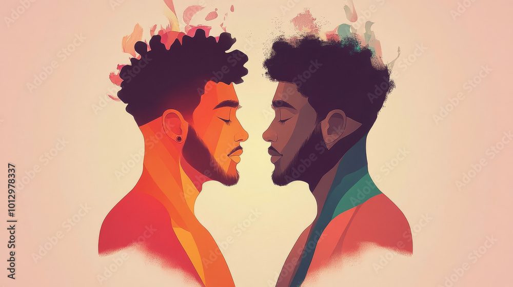Two men with their eyes closed, facing each other. Two men with their eyes closed, facing each other.