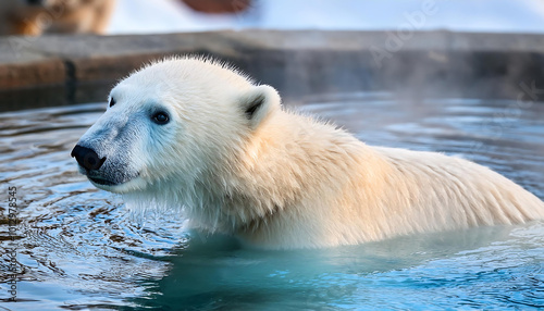 baby polar bear in a hot spring