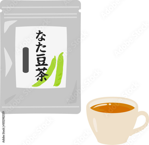 袋入りのなた豆茶とティーカップに入った茶