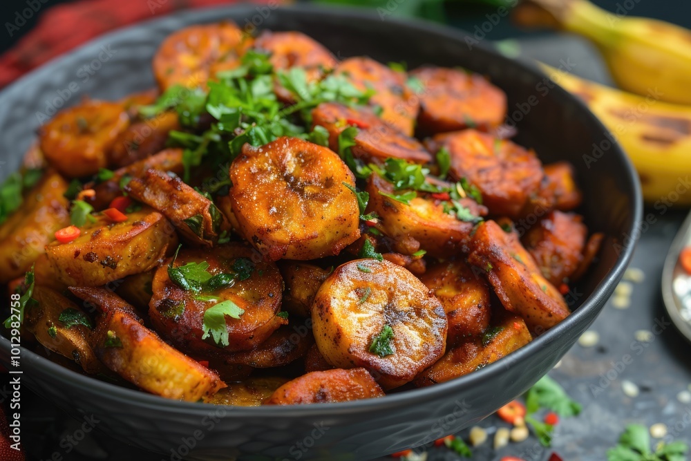 Deep fried Nigerian plantains a local staple in Africa. Deep fried Nigerian plantains a local staple in Africa.