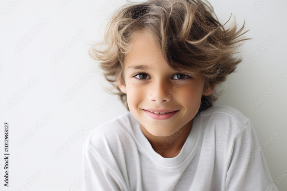 Portrait of a smiling little boy with curly hair on a white background Portrait of a smiling little boy with curly hair on a white background