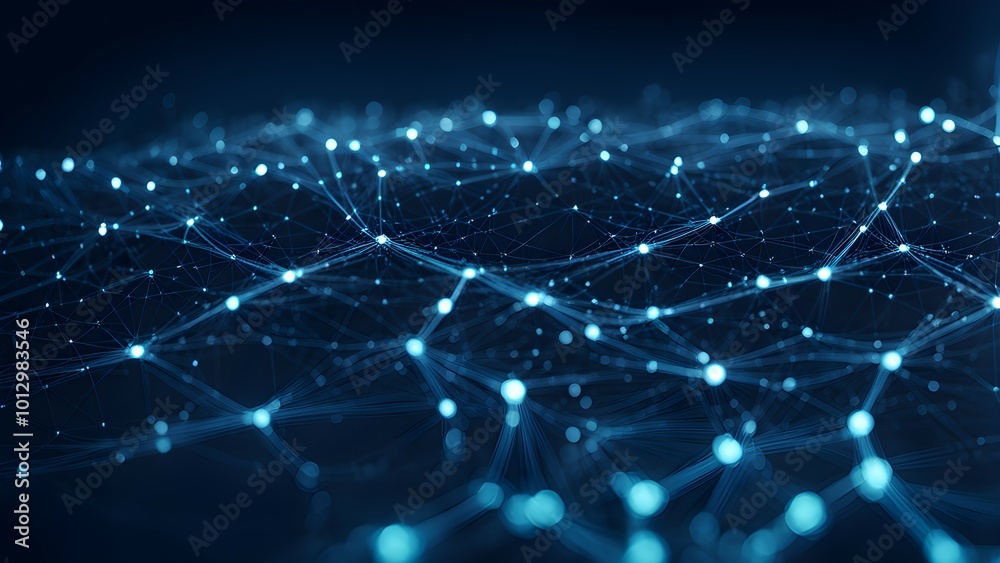 Abstract network of interconnected nodes and lines representing data or technology. Abstract network of interconnected nodes and lines representing data or technology.