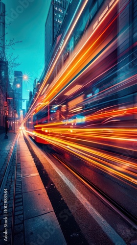 Long exposure photography with dynamic light trails, artistic and ethereal, Urban, Cool tones, Photograph, Visual motion