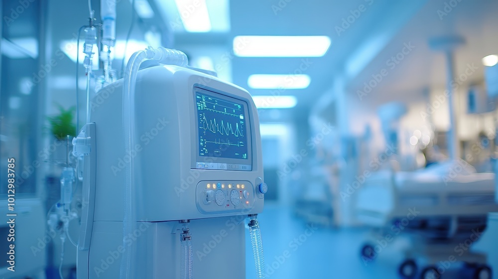 A modern medical monitoring device in a well-lit hospital environment, showcasing advanced healthcare technology and patient care. A modern medical monitoring device in a well-lit hospital environment, showcasing advanced healthcare technology and patient care.