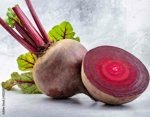 Red Beetroot with leaf isolated on white background photo