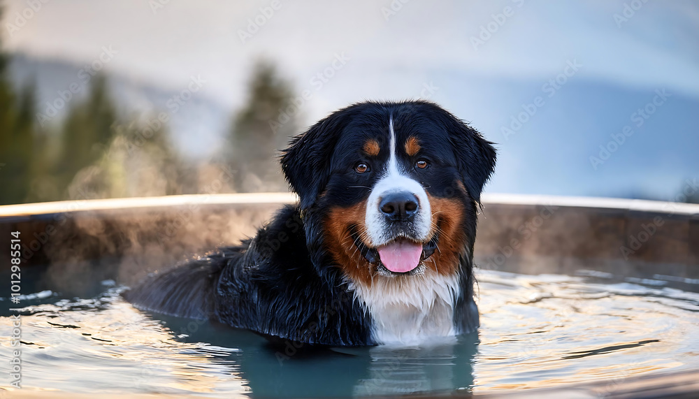 Relaxing Bernese Mountain Dog in a Soothing Hot Spring Relaxing Bernese Mountain Dog in a Soothing Hot Spring