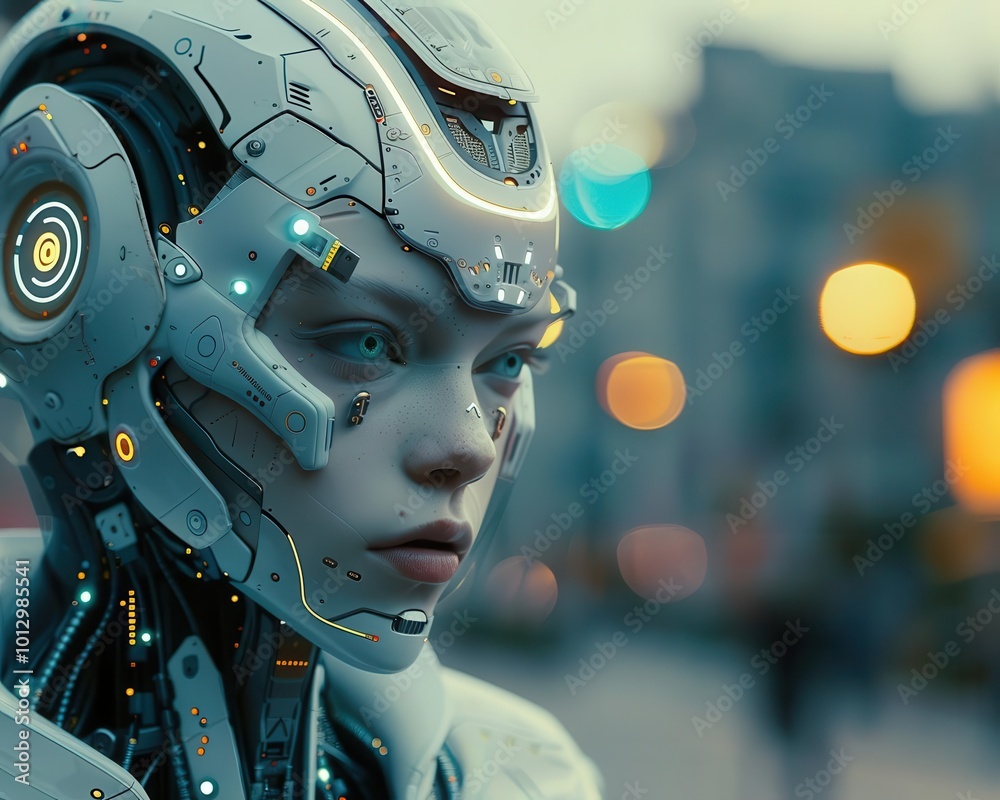 Fototapeta premium Robots and artificial intelligence with futuristic designs, modern and dynamic, Urban, Cool tones, Photograph, Technological marvels