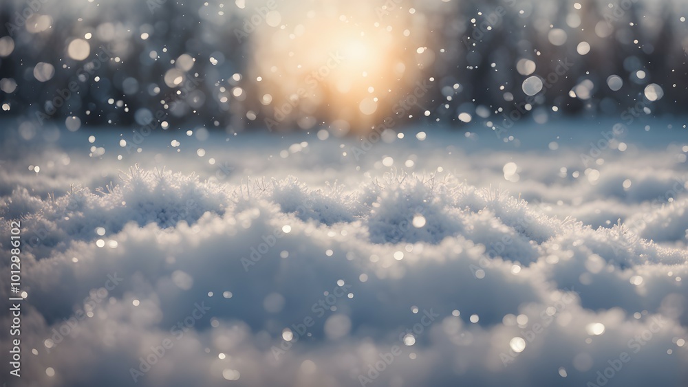 A serene winter landscape with falling snow and a soft sunset glow. A serene winter landscape with falling snow and a soft sunset glow.