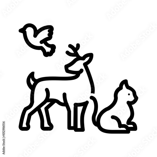 Vector black line icon for Animals