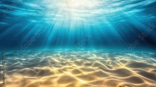 A calm, sunlit underwater view off the coast of Brazil, with ripples on the sandy ocean floor. Ample copy space.