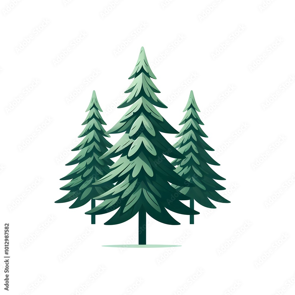 beautiful, lush, green fir trees isolated on a white background, three de illustration, close-up beautiful, lush, green fir trees isolated on a white background, three de illustration, close-up