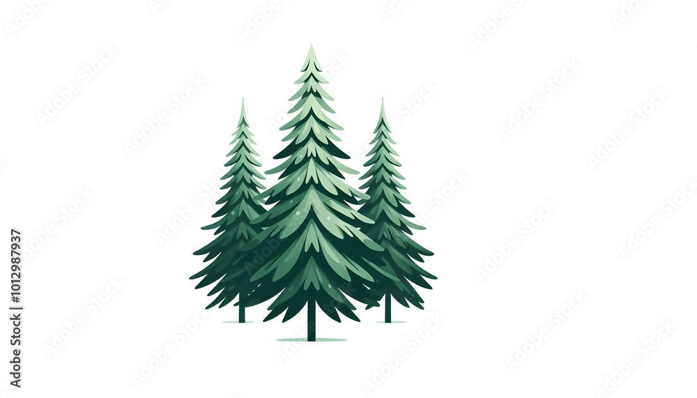 beautiful, lush, green fir trees isolated on a white background, three de illustration, close-up beautiful, lush, green fir trees isolated on a white background, three de illustration, close-up