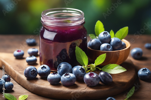 Delicious jam blueberry on natiural background concept of healthy and dieting

 photo